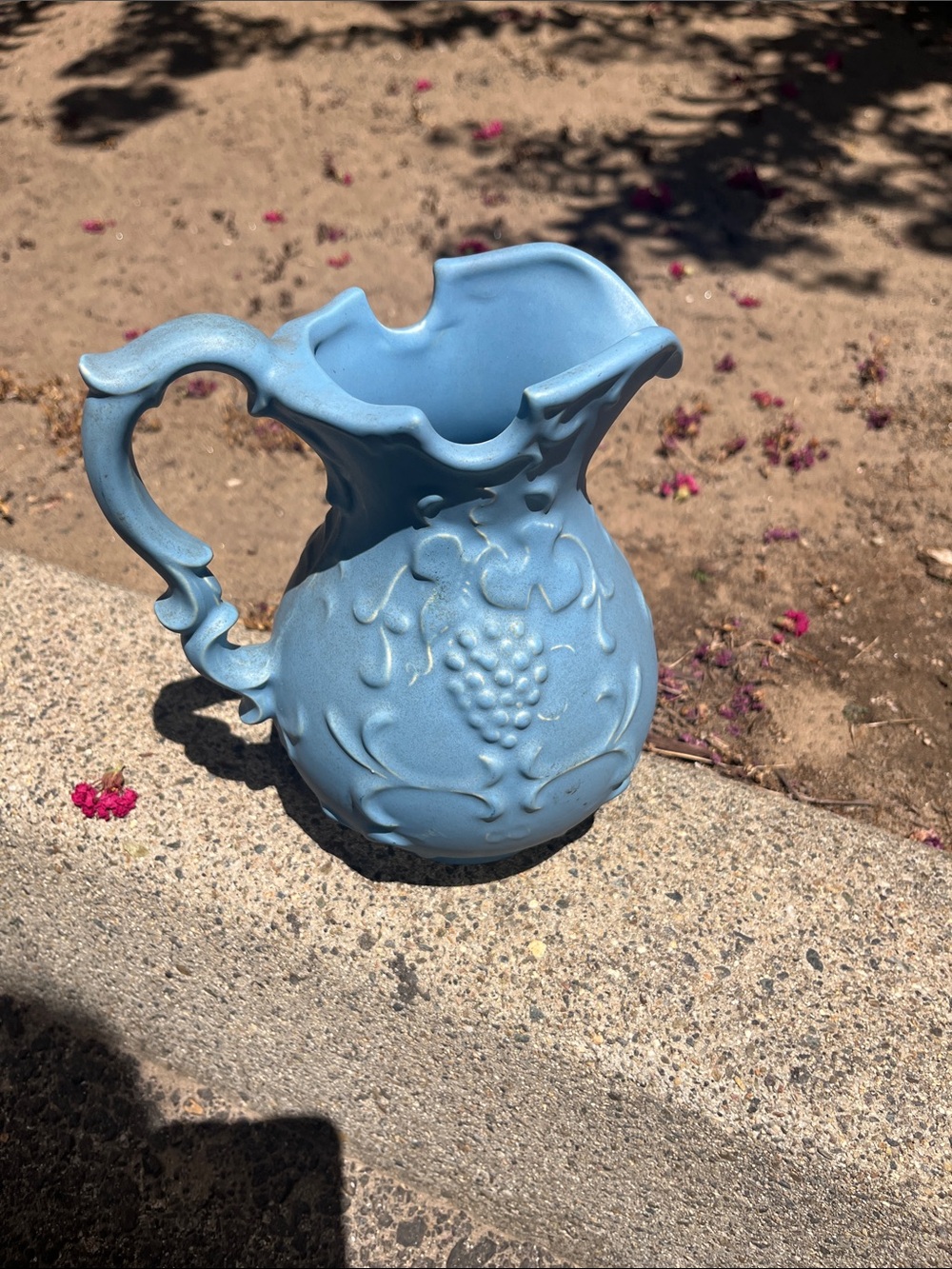 Vintage Blue Satin Embossed
Grapes Pitcher.